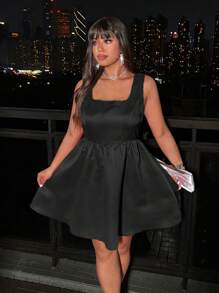Allurite Plus Size Valentine's Day Plus Size Bow Back U-Neck Dress - Black - View 3