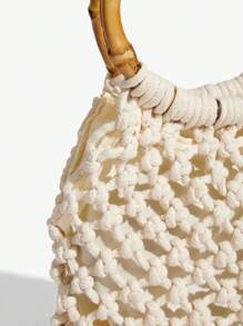 SHEIN SXY 女士手提包，时尚、优雅、简约、个性化、多功能，手工钩编，流苏，适合海滩、度假、假日、夏季、海边，与钩编套装完美搭配 - 杏色 - 查看 6