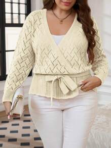 SHEIN Clasi Cardigan casual de talla grande, minimalista y de moda para uso diario - Albaricoque - View 8