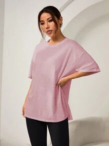 Women's Solid Color Stand Collar Sports T-Shirtworkout Tank Top Gym Shirts - Dusty Pink - View 6