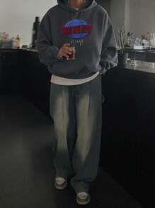 DAZY Men's Embroidered Pattern Hoodie In Grayish Blue,Fall Clothes - Grey - View 3