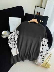 SHEIN Privé 大码女式优雅针织保暖毛衣，采用虎纹和豹纹拼色设计，适合通勤、工作场所、下午茶、约会、居家、办公室、圣诞节 - 彩色 - 查看 2