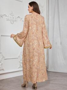 Al Najma 女士套头衫佩斯利花朵图案金色亮片领长袍和阿拉伯传统长袍 - 彩色 - 查看 2