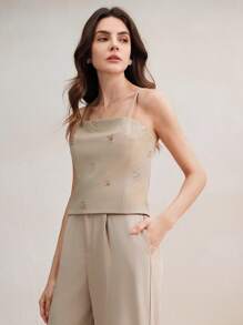 Anewsta Fashionable Elegant Beaded Embroidery Camisole - Khaki - View 6