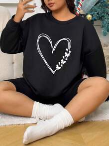 INAWLY Áo nỉ tay rớt in hình trái tim và bướm, thích hợp cho lễ tốt nghiệp mùa đông, tựu trường, lễ tốt nghiệp, dành cho giáo viên nữ, áo len mặc đi học mùa thu. - màu đen - Xem 4