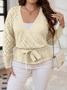 SHEIN Clasi Cardigan casual de talla grande, minimalista y de moda para uso diario - Albaricoque - View 7