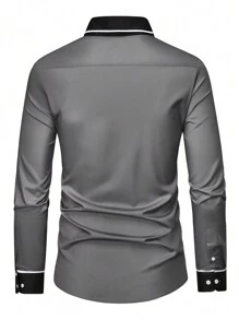 Manfinity Nomadique Men's Oversized Long Sleeve Graphic Print Button Up Shirt, For Fall, Christmas - Grey - View 2