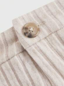SHEIN MOD Pantalones anchos de talle alto y acanalados en talla grande color beige, apropiados para Año Nuevo, Día de San Valentín, citas, uso casual diario