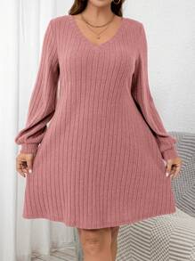 SHEIN Clasi Plus Size Women's Burgundy Wide Ribbed Short Jumper Dress