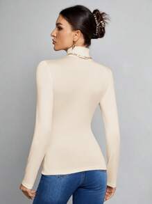 SHEIN Tall Simple Solid Color Slim High Collar White Top Suitable For Autumn And Winter Basic Long Sleeve Tops, Tall Women - Beige - View 2