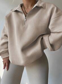 INAWLY 大码宽松纯色落肩休闲卫衣，秋冬季毕业季、教师节女装、返校季套头衫