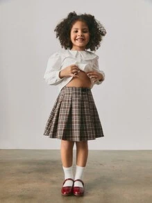 Maija Kids Maija Kids Gonna plissettata a quadri per giovani ragazze con decorazione in pelle fibbia, stile casual