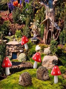 Fairy Wild Garden Accessories Mini Hedgehogs And Mushroom Statue, Micro Landscape Plant Pots Bonsai Craft Decor,2 Hedgehogs & 4 Mushrooms Mini Statues,Miniature Mushroom Figurines Hedgehogs Outdoor Mushroom Figurine For Miniature Garden, For Flower Pots And Bonsai Craft Decoration, Micro Landscape,Festival Gift Easter Gift,Spring - Multicolor - View 6