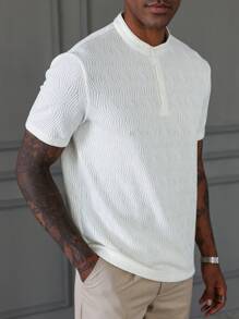 Manfinity Homme Men's Casual Versatile Solid Color Textured Short Sleeve Polo Shirt - Apricot - View 4