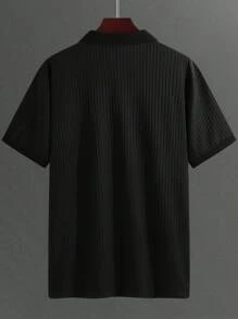 Manfinity Homme 大码男式休闲纯色短袖高尔夫 Polo 衫 - 黑色 - 查看 2