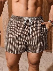 Manfinity VDAYZ Men's Plaid Print Drawstring Waist Loose Dual Layer Beach Shorts,Hawaiian