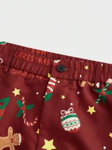 Manfinity VCAY Men's Casual Christmas Pattern Loose Long Sleeve Blazer & Pants, Woven Fabric, Everyday Wear Christmas Clothes Outfit - Red - View 4