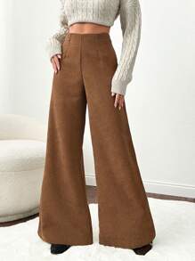 RueChic Pantaloni casual in velluto a coste di colore unito, un capo minimalista per uso quotidiano