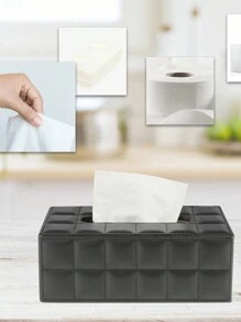 1PC Large Rectangular PU Tissue Box Cover Magnetic Lock Black Grid Pattern Modern Home Decor For Dresser Nightstand Office Car Storage Organizer Minimalist Style - Black - View 7
