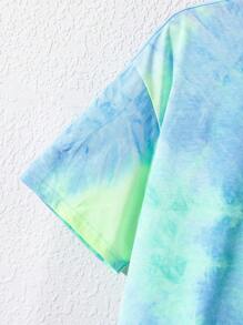 SHEIN Tween Boy Tie-Dye Short Sleeve T-Shirt And Shorts Set, Vacation