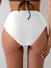 Swim Basics Women Beach Resort Plain Color Asymmetric Waist Bikini Bottom Summer - White - View 3