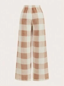 SHEIN BASICS Casual Knit Plaid Low-Waist Loose Women's Pants - Apricot - View 2