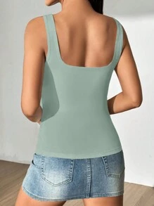 SHEIN MOOSTA Women's Sexy Light Green Slim Fit Square Neck Sleeveless Summer Cami Top - Mint Green - View 2