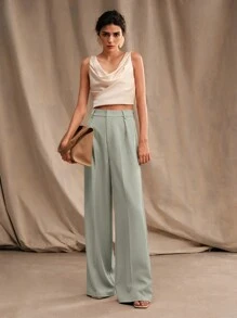 Anewsta Casual Solid Color Wide-Leg Suit Pants - Mint Green - View 5