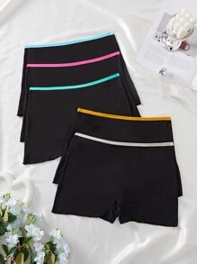 Set de 5 pantis con cinturilla de colores contrastantes minimalistas para mujer