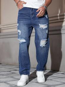 Manfinity EMRG Loose Fit Men's Slant Pocket Ripped Washed Jeans