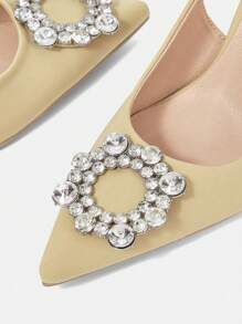 CUCCOO HITCHD Women's Crystal Decor Pointed Toe Simple Casual High Heels Valentine's Day