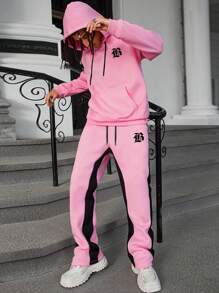 Manfinity EMRG Men's Casual Letter Print Drawstring Hoodie And Pants Set - Multicolor - View 1