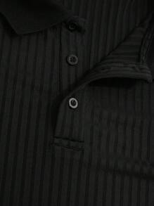 Manfinity Homme 大码男式休闲纯色短袖高尔夫 Polo 衫 - 黑色 - 查看 5