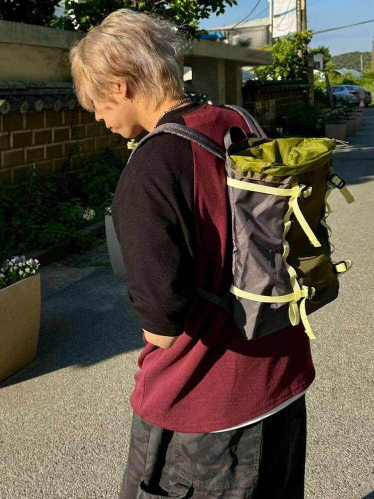 DAZY Camiseta de hombre con contraste de negro y rojo con estampado de número, otoño - Rojo - Añade 2