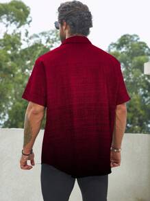 Manfinity Homme Plus Size Men's Casual Ombre Short Sleeve Shirt - Burgundy - View 2