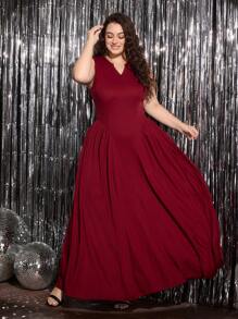 SHEIN MOD Plus Size Retro Elegant Ruched Midi Dress, Office/Casual Wear - Burgundy - View 6