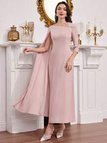 Modelyn 高端优雅长款不对称袖左肩花卉贴花晚礼服