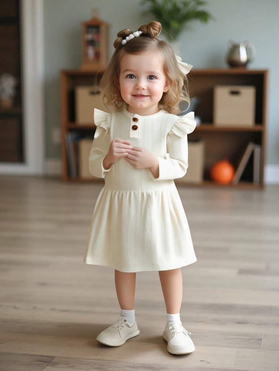 SHEIN Đầm xòe tay dài cổ tròn phong cách phương Tây thời trang xuân thu cho bé gái thích hợp với thời tiết mùa xuân và mùa thu ôn hòa, vải mềm mại và thoải mái rất phù hợp với trẻ mới biết đi. Thiết kế vừa thiết thực vừa thời trang, thích hợp để mặc hàng ngày, trang phục thường ngày Giáng sinh - Màu be - Xem 1