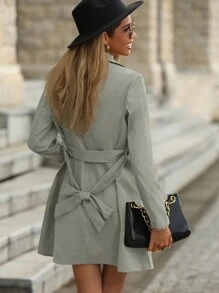 SHEIN Clasi Women's Solid Color Long Sleeve Casual Wind Coat, Minimalist Fashion For Daily Wear - Green - View 2