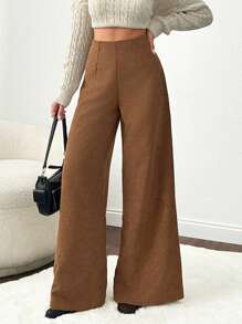 RueChic Pantaloni casual in velluto a coste di colore unito, un capo minimalista per uso quotidiano