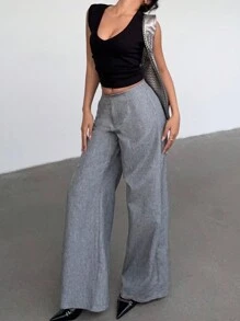 Aloruh Women's Casual Commuting Solid Color Wide Leg Pants - Khaki - View 1