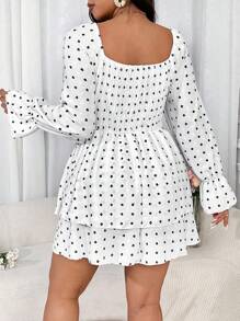 Flirla Robe à manches longues douce avec volants en jacquard 3D à pois, romantique pour la Saint-Valentin, rose, cœur, pois, amour, lèvre, cupidon, fleur 3D - Noir et Blanc - Voir 2