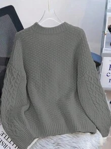 Chiquease Oversized Bow Knot Front Vintage Chunky Knit Cardigan, Casual And Sweet, Age-Reducing - Grey - View 2