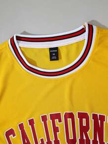 ROMWE MEN Prep 男式休闲运动字母和数字印花背心 - 黃色 - 查看 4