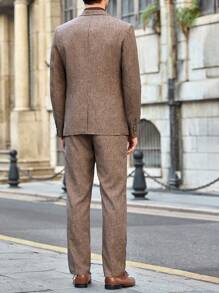 Manfinity VCAY 2pcs/Set Men's Close-Fitting Casual Suit Set, Suitable For Autumn/Winter - Brown - View 2