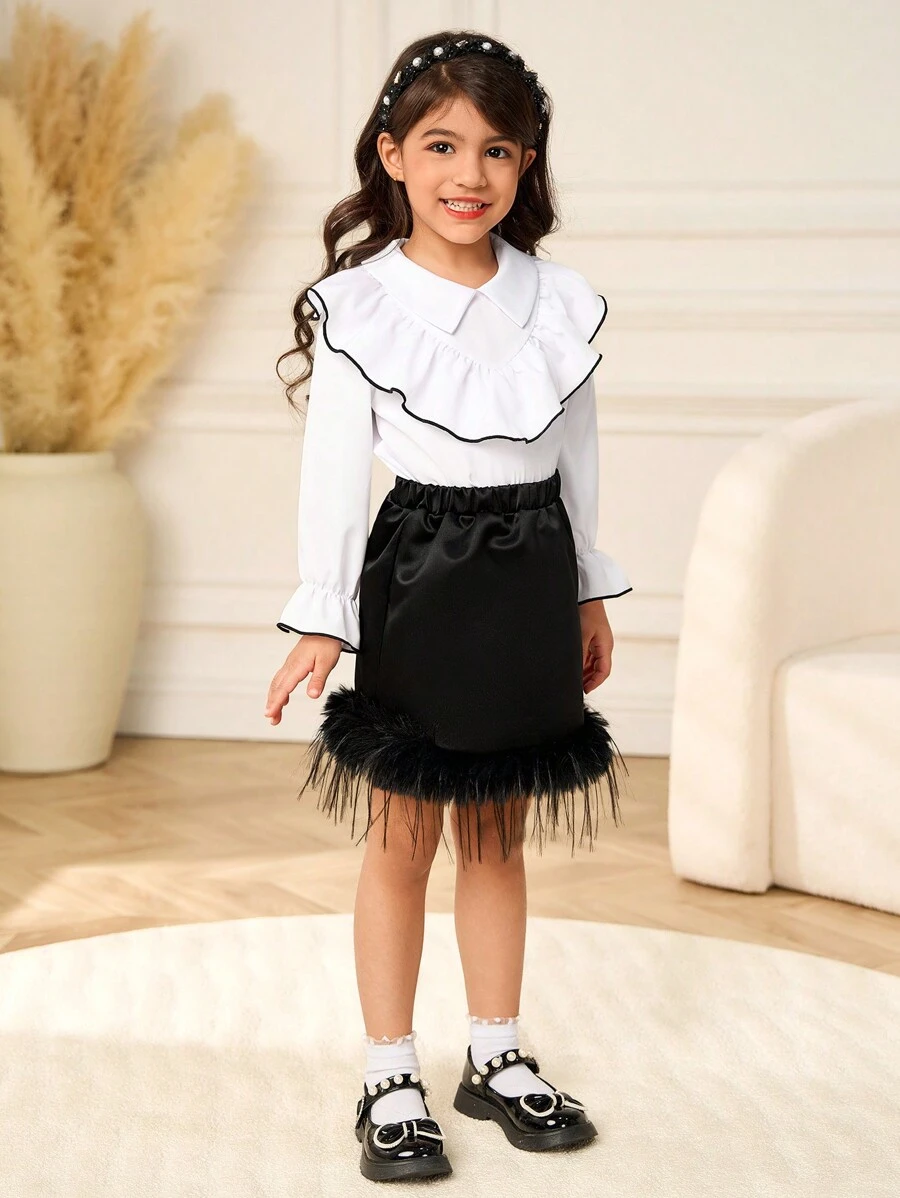Set van 2: Croptop met lange mouwen en mesh-rok
