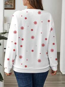 EMERY ROSE Sweatshirt ample à col ras du cou à manches longues, style casual, motif renne et flocon de neige, pour femmes grande taille, automne/hiver