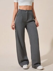 Tall Women's Striped Fold Over Pleated Wide Leg Pants