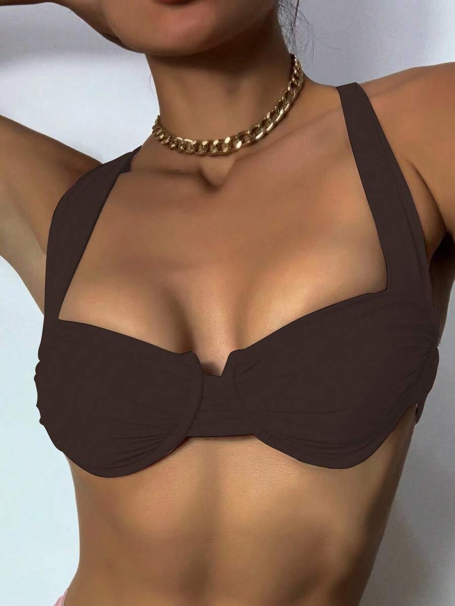 SHEIN Swim 1pc Solid Color Bikini Top With Underwire Summer