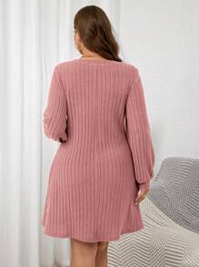 SHEIN Clasi Plus Size Women's Burgundy Wide Ribbed Short Jumper Dress